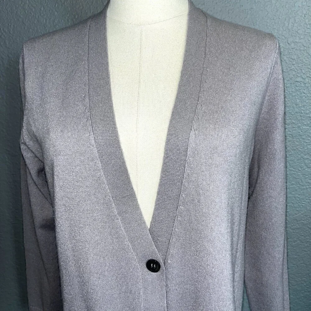 PURE COLLECTION 100% Cashmere Dusty Lavender Long Line Button Classic Cardigan 4